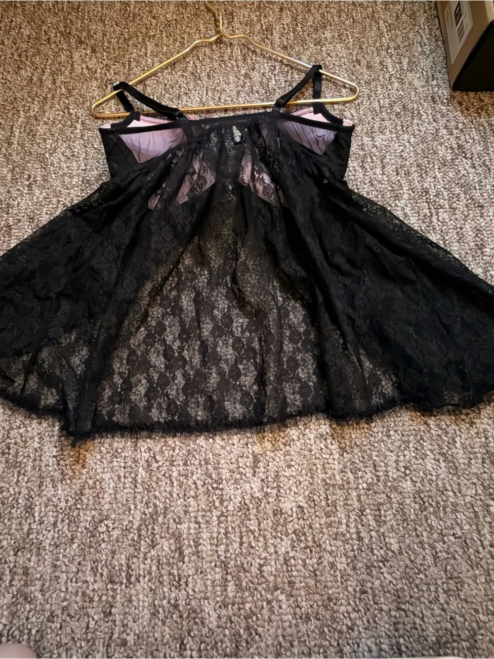 Victoria's Secret Black Lace Babydoll Chemise with Pink Cups